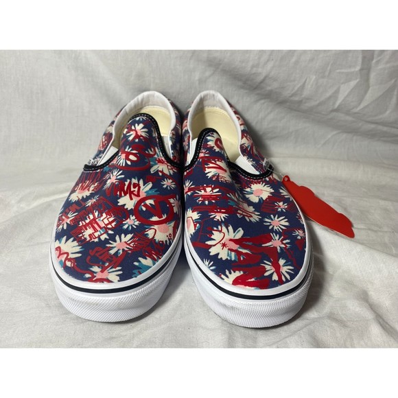 NWT Vans Shoes Slip Ons Floral Red Blue Size 10 Mens 11.5 Women